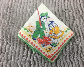 40s Children's Novelty Hanky, Rare Vintage 1940s WW 2 War Hankie, 9" Childs Handkerchief