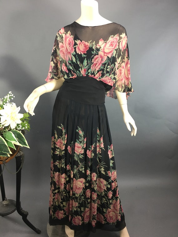 1930s Floral Print Chiffon Evening Dress, Vintage… - image 5