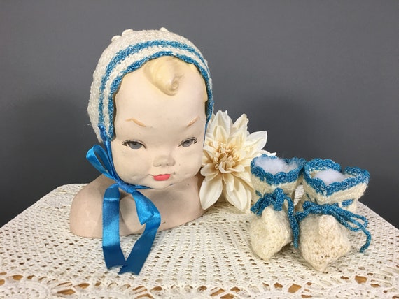 Vintage Baby Clothes, Handmade Baby Bonnet and Bo… - image 1