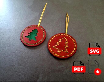 Leather PDF/SVG Pattern 2x Christmass Tree Ornament | Digital Pattern Download
