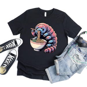 Tardigrade Eating Ramen Noodles T Shirt For Men Women, Water Bear Tardigrade Gift, Moss Piglet Lover, Science Teacher Microbiologist Gift