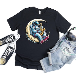 Astronaut Playing Saxophone T Shirt For Men Women, Funny Saxophone Gifts For Saxophones Music Lover, Musician Gift For Saxophone Player