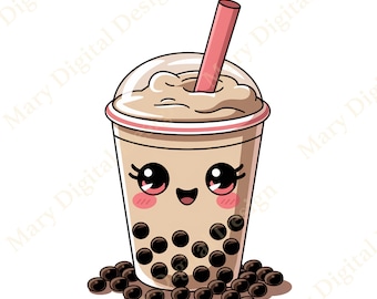Bubble Tea Clipart, Boba Tea PNG Shirt Design, Bubble Milk Tea with Eye Clip Art, Bubble Tea Sublimation design Digital Download