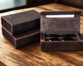 Leather Sunglasses Organizer Box, Vintage Leather Accessory Gift, Eyewear Display Case, Travel Storage, Gift for Her Him, Sunglass Case Gift