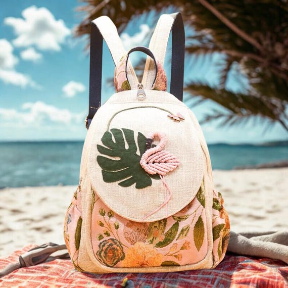 Embroidered Floral Canvas Backpack: 3D Appliqué, Boho Rucksack