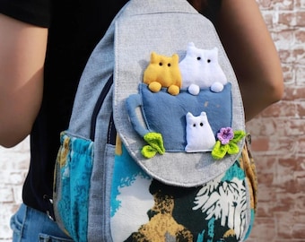 3D-kawaii kattenrugzak: linnen canvas dagrugzak, grappige schooltas