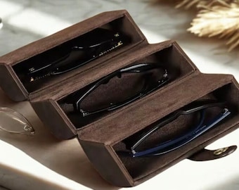Genuine Leather 3-Slot Sunglasses Organizer Case, Travel Eyewear Storage, Minimalist Gift for Him & Her, Father’s Day, Mother’s Day, Gift