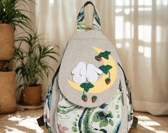 3D Embroidered Bunny Backpack: Kawaii Canvas Rabbit Bag
