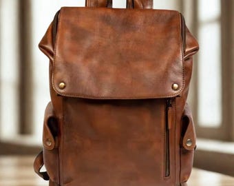 Echte leren rugzak, laptop schooltas, unisex reisrugzak, terug naar school cadeau, vintage volnerf werktas, cadeau voor haar hem