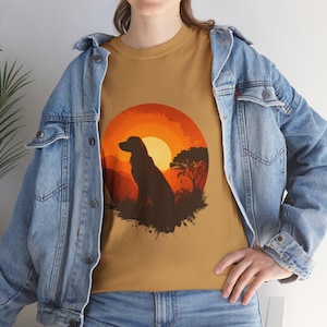 Golden Retriever T-Shirt, Retro Sunset Dog Graphic, Nature Lover Gift, 70s Style Pet Shirt, Outdoor Dog Tee