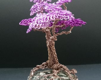 Escultura de árbol de alambre de cobre – Arte de escritorio zen rústico hecho a mano