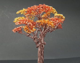 Escultura de árbol de alambre de cobre – Arte de escritorio rústico hecho a mano, inspirado en la naturaleza