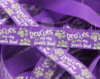Grosgrain Ribbon Dog Bones on Purple /& Black Canine Rescue Collars Wreaths 1.5/"