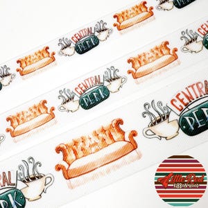 5 jardas 5/8", 7/8" ou 1,5" Fita de gorgorão impressa, Friends Cafe, aquarela, lilredribbonhood, presente de aniversário para irmã