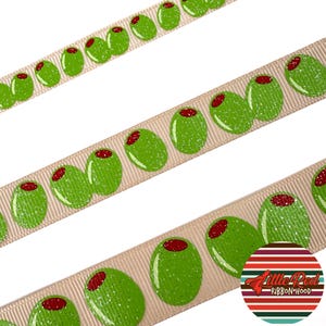Cinta de grogrén estampada de 3/8", 5/8" o 7/8", aceitunas, cinta de comida, lilredribbonhood, regalo de cumpleaños para hermana