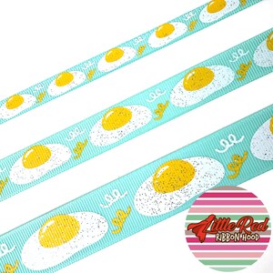 Fita de gorgorão impressa de 3/8", 5/8" ou 7/8", ovos, café da manhã, lilredribbonhood, presente de aniversário para irmã