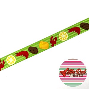 5 jardas 3/8" Fita de gorgorão impressa, lagostim cozido, camarão, comida, lilredribbonhood, presente de aniversário para irmã