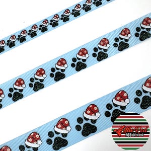 Fita de gorgorão impressa, chapéus e patas, fita de Natal, Natal de cachorro, fita de cachorro, lilredribbonhood, presente de aniversário para irmã