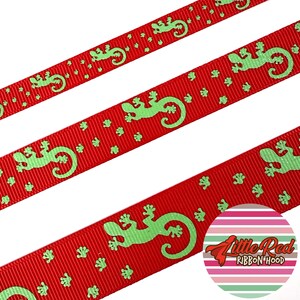 5 jardas 3/8", 5/8" ou 7/8" Fita de gorgorão impressa, lagartixa, lagarto, lilredribbonhood, presente de aniversário para irmã