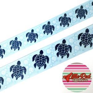 5 jardas 5/8" ou 7/8" Fita de gorgorão impressa, tartarugas marinhas, praia, lilredribbonhood, presente de aniversário para irmã