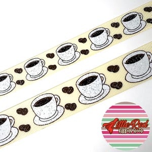 Fita de gorgorão impressa de 5/8" ou 7/8", café, café da manhã, lilredribbonhood, presente de aniversário para irmã