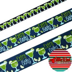 5 jardas 3/8", 5/8" ou 7/8" Fita de gorgorão impressa, álcool, margarita, extra salgado, lilredribbonhood, presente de aniversário para irmã