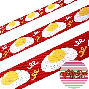 Fita de gorgorão impressa de 3/8", 5/8" ou 7/8", ovos, café da manhã, lilredribbonhood, presente de aniversário para irmã