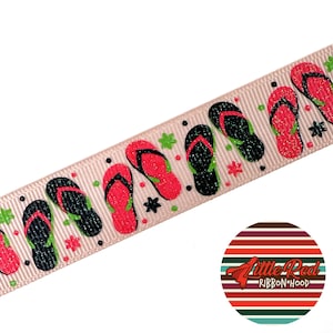 Fita de gorgorão impressa de 7/8", chinelos, fita de praia, lilredribbonhood, presente de aniversário para irmã