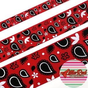 Fita de gorgorão impressa de 3/8", 5/8", 7/8" ou 1,5", bandana, western, lilredribbonhood, presente de aniversário para irmã