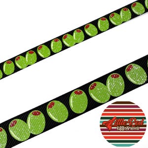 Cinta de grogrén estampada de 3/8" o 5/8", aceitunas, cinta de comida, lilredribbonhood, regalo de cumpleaños para hermana