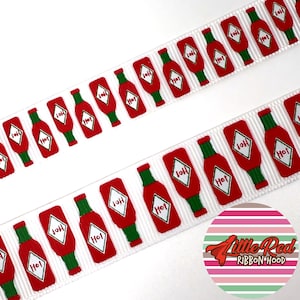 5 jardas 5/8" ou 7/8" Fita de gorgorão impressa, tabasco, molho picante, lilredribbonhood, presente de aniversário para irmã
