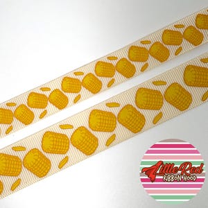 Fita de gorgorão impressa de 5/8" ou 7/8", milho, comida, lilredribbonhood, presente de aniversário para irmã