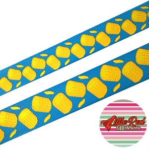 Fita de gorgorão impressa de 5/8" ou 7/8", milho, comida, lilredribbonhood, presente de aniversário para irmã