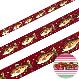 3/8 , 5/8 , oder 7/8 zoll bedrucktes Ripsband, Regenbogenforelle, Angeln, Natur, buntes Ripsband, Geburtstagsgeschenk für Schwester