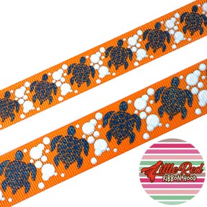 5 jardas 5/8" ou 7/8" Fita de gorgorão impressa, tartarugas marinhas, praia, lilredribbonhood, presente de aniversário para irmã