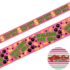 Fita de gorgorão impressa de 3/8" ou 7/8", conta de veterinário ambulante, fita para cachorro, lilredribbonhood, presente de aniversário para irmã