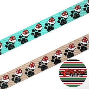 Fita de gorgorão impressa, chapéus e patas, fita de Natal, Natal de cachorro, fita de cachorro, lilredribbonhood, presente de aniversário para irmã