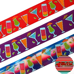 5 jardas 7/8" Fita de gorgorão impressa, álcool, bebidas, férias, lilredribbonhood, presente de aniversário para irmã