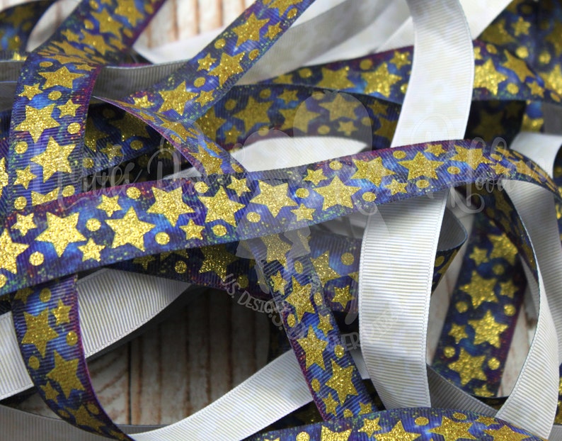 Gold Glitter Stars 78 Grosgrain Ribbon 5 yards
