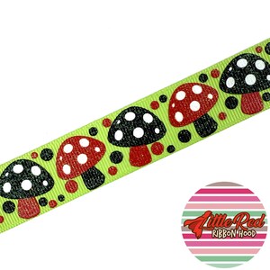 5 jardas 7/8" Fita de gorgorão impressa, cogumelo, comida, núcleo de casa de campo, lilredribbonhood, presente de aniversário para irmã