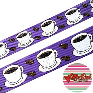 Fita de gorgorão impressa de 5/8" ou 7/8", café, café da manhã, lilredribbonhood, presente de aniversário para irmã