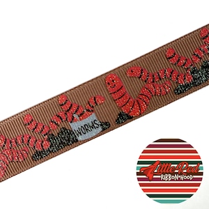 Fita de gorgorão impressa de 7/8", lata de minhocas, lilredribbonhood, presente de aniversário para irmã