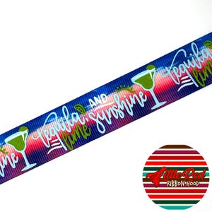 5 jardas 7/8" Fita de gorgorão impressa, álcool, tequila, lilredribbonhood, presente de aniversário para irmã