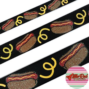 Fita de gorgorão impressa de 3/8", 5/8" ou 7/8" de 5 jardas, cachorro-quente, fita de comida, lilredribbonhood, presente de aniversário para irmã