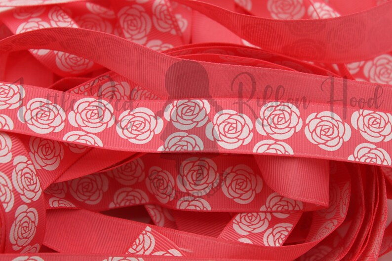 White Glitter Roses 78 grosgrain 5 yds
