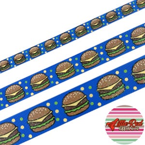 Fita de gorgorão impressa de 3/8", 5/8" ou 7/8", hambúrgueres, fita de comida, lilredribbonhood, presente de aniversário para irmã
