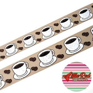 Fita de gorgorão impressa de 5/8" ou 7/8", café, café da manhã, lilredribbonhood, presente de aniversário para irmã