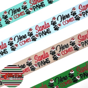 Fita de gorgorão impressa, patas de papai noel, fita de natal, natal de cachorro, fita de cachorro, lilredribbonhood, presente de aniversário para irmã