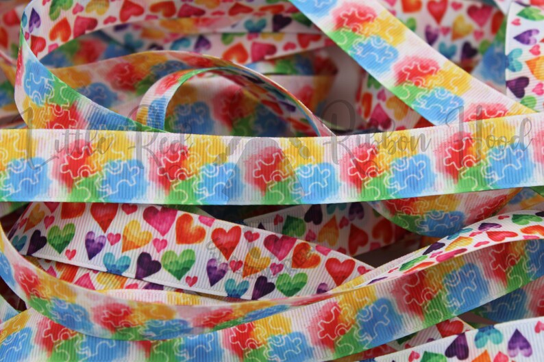 Water Color Autism Puzzle Pieces 78 58 1.5 Grosgrain Ribbon