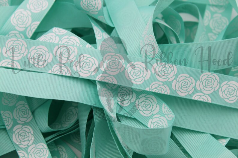 White Glitter Roses 78 grosgrain 5 yds